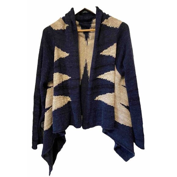 Lauren Ralph Lauren Sweaters - Lauren Ralph Lauren Womens M Aztec Cardigan Kimono  Navy Tan Boho Western Fairy